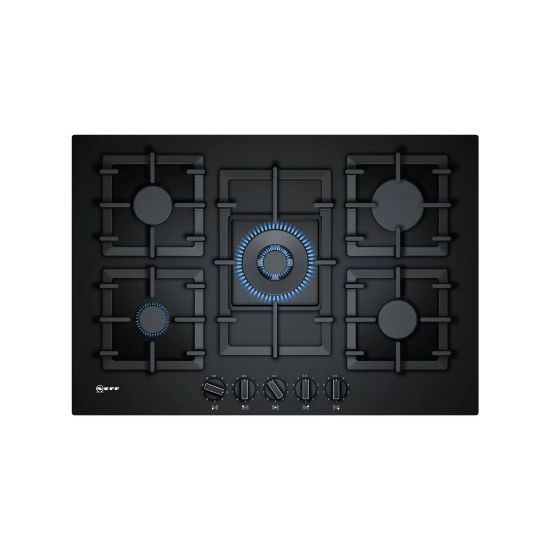 Image de Plaque de cuisson gaz 75cm, 5 foyers dont 1 wok, 11500W - Neff N70 T27CS59S0 - noir
