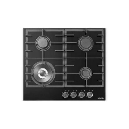 Image de Plaque de cuisson gaz encastrable 60cm, 4 foyers, 8000W - Scholtes SOTG1630B - noir