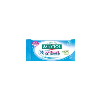 Image de Lingettes désinfectantes multi-usages anti-allergènes - senteur fraîche Sanytol - 72 lingettes