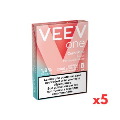 Image de VEEV One – Etui de 5 paquets de 2 recharges Saveur Coral Pink (Pastèque & Melon)