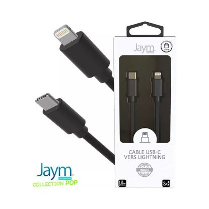 Câble USB-C vers Lightning noir – Jaym Collection POP