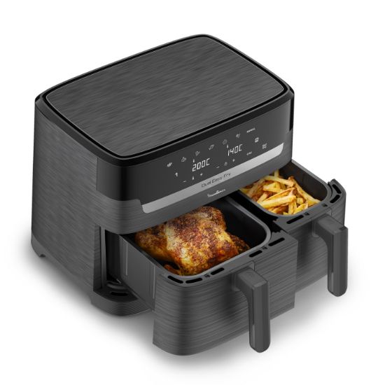 Friteuse sans huile Moulinex Easy Fry Dual EZ901H – 8,3 L, deux tiroirs, 2700 W, gris