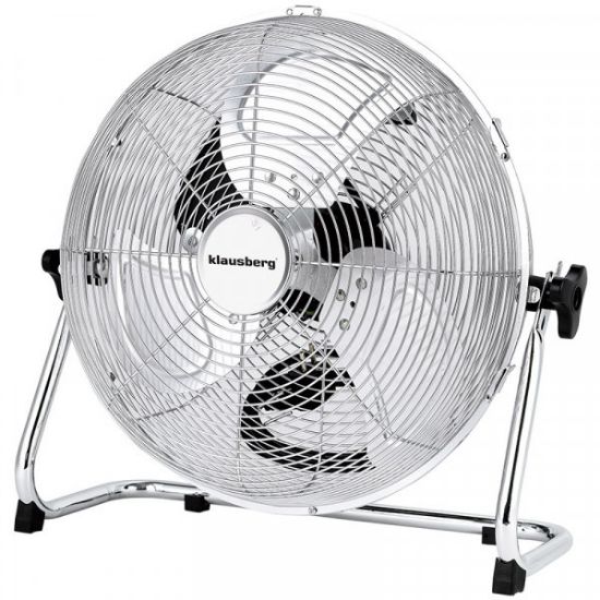 Ventilateur de sol en métal chromé 60 W – Klausberg KB-7516 – 3 vitesses, tête inclinable