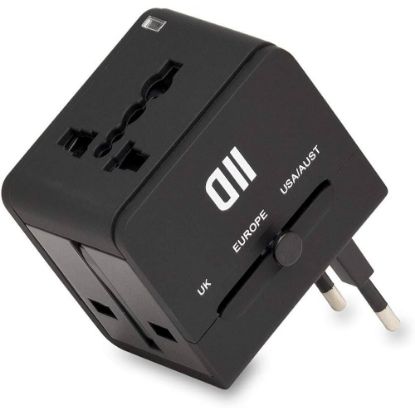 Adaptateur de voyage universel 2 USB 2 A D2 Diffusion, noir