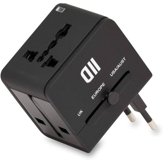 Adaptateur de voyage universel 2 USB 2 A D2 Diffusion, noir