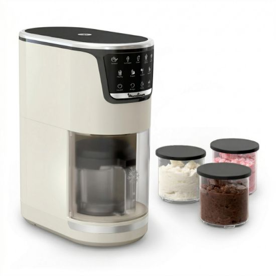Machine à glace Moulinex Dolci MJ602A – 10 programmes, 3 bols, rinçage automatique, 600 W