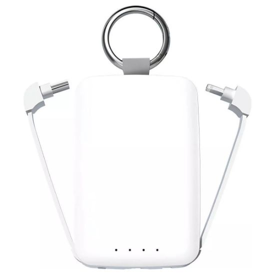 Batterie externe porte-clés Jaym 4 000 mAh blanche, câbles intégrés