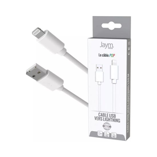 Câble USB-A vers Lightning 1,5 m blanc – Jaym Collection POP