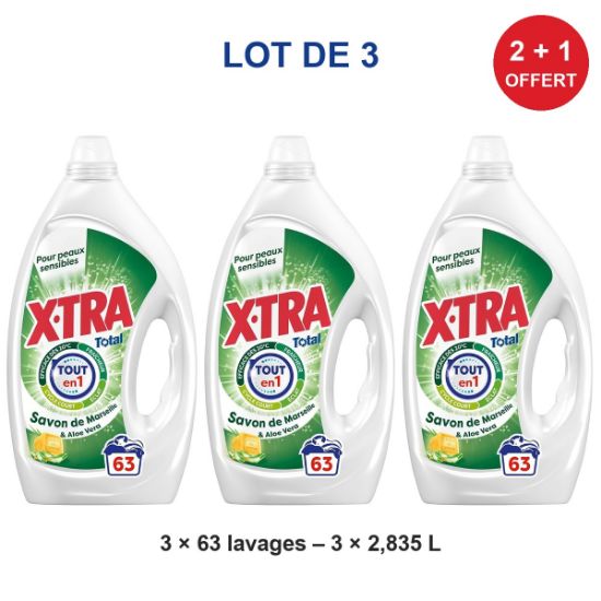 Lessive liquide X-TRA Total Marseille aloe 3x63lav (2+1 grt)