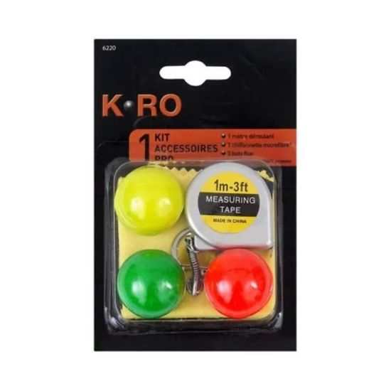 Kit d'accessoires de pétanque : mètre déroulant, chamoisine et 3 buts fluo – K-Ro – multicolore