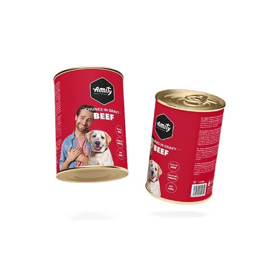 Pâtée chien Amity bouchées en sauce au bœuf – boîte 415 g