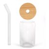 Set de 2 verres borosilicate 350 ml avec pailles en verre et couvercles bambou – Livoo MEN413 – transparent