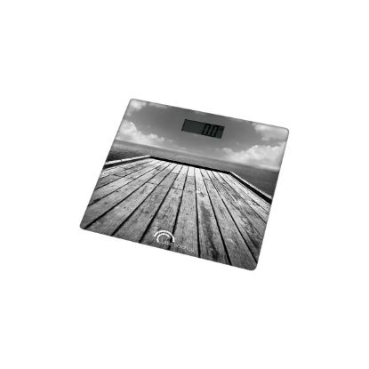 Pèse-personne électronique extra-plat 180 kg, verre trempé – Little Balance Ponton – photo noir et blanc