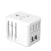 Adaptateur de voyage universel avec 3 USB-A et 1 USB-C 3,4 A – Vortex Electronics – blanc