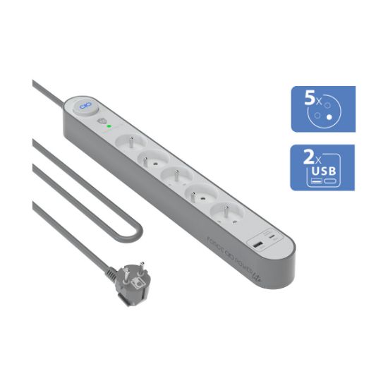 Multiprise parafoudre 5 prises + USB-A et USB-C Force Power Lite