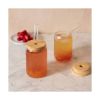 Set de 2 verres borosilicate 350 ml avec pailles en verre et couvercles bambou – Livoo MEN413 – transparent