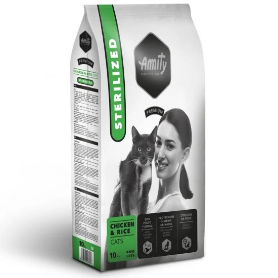 Croquettes chat stérilisé Amity Premium poulet et riz – 10 kg