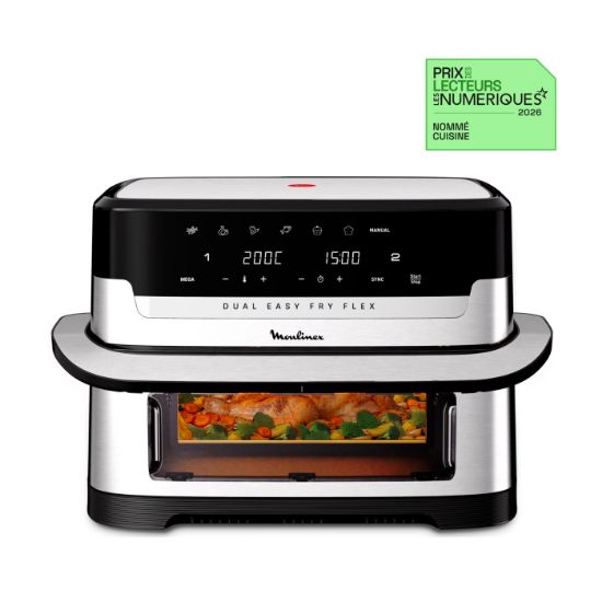 Friteuse sans huile Moulinex Easy Fry Dual Flex EZ922 – 9 L, séparateur amovible, 2700 W, inox