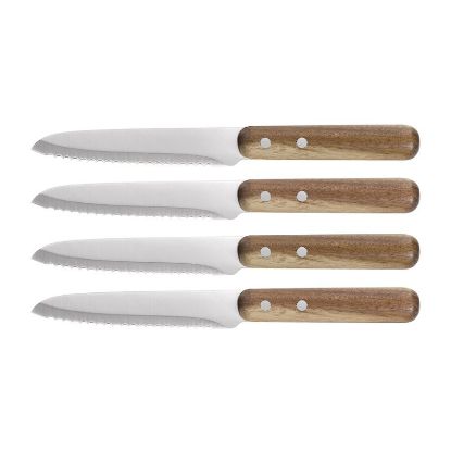 Set de 4 couteaux à steak lame inox 12,7 cm manche acacia FSC – Livoo MEC140 – bois