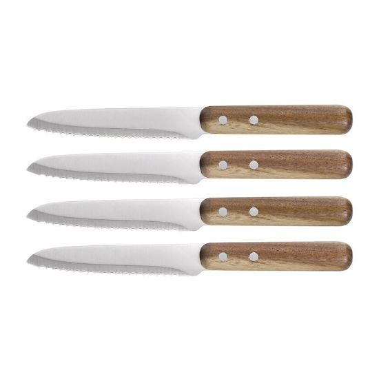 Set de 4 couteaux à steak lame inox 12,7 cm manche acacia FSC – Livoo MEC140 – bois