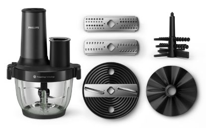 Hachoir hybride 6-en-1 650 W bol verre 2 L 4 vitesses + disques - Philips HR1507/00 Série 5000