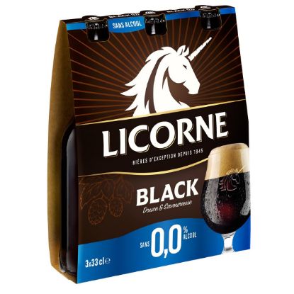 Bière sans alcool Licorne Black – pack de 3 × 33 cl