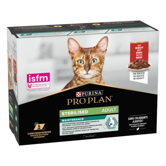 Pâtée chat Purina Pro Plan Sterilised bœuf – pochons 10 × 85 g
