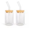 Set de 2 verres borosilicate 350 ml avec pailles en verre et couvercles bambou – Livoo MEN413 – transparent
