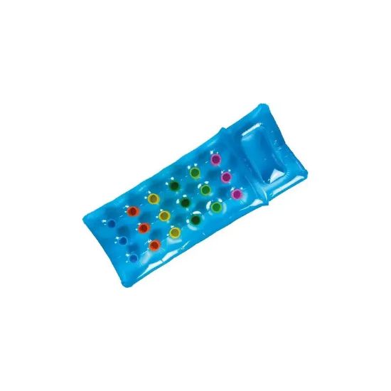 Matelas gonflable de plage 180 × 69 cm avec appui-tête – Sport & Fun – bleu à pastilles colorées