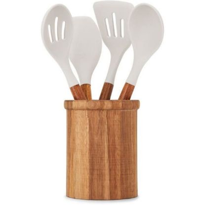 Set de 4 ustensiles de cuisine acacia FSC et silicone avec pot – Livoo MES153G – gris