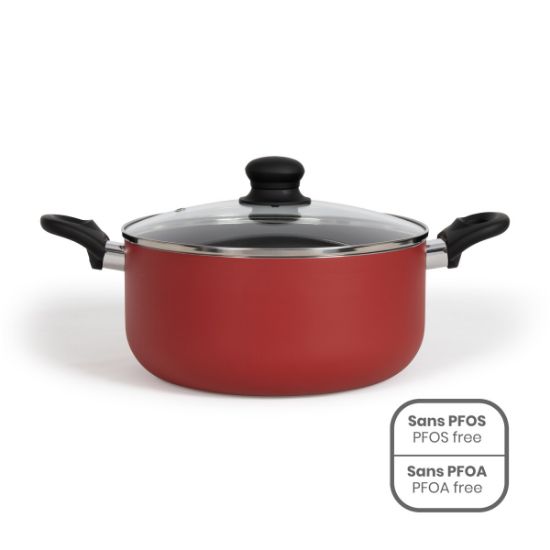 Faitout 24 cm aluminium antiadhésif avec couvercle verre induction – Livoo Premier Chef MEP150R – rouge