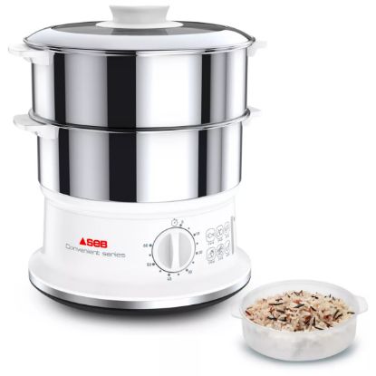 Cuiseur vapeur 6 L 2 bols inox avec minuterie – Seb Convenient – blanc et inox