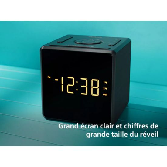 Radio-réveil FM grand écran LED double alarme port USB-C noir - Philips TAR4500