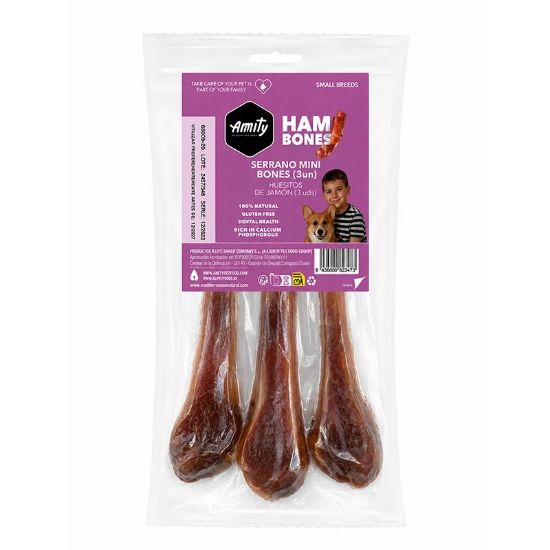 Friandise chien Amity Premium Mini os de jambon Serrano ×3 – 110 g