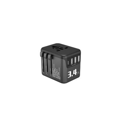 Adaptateur de voyage universel avec 3 USB-A et 1 USB-C 3,4 A – Vortex Electronics – noir