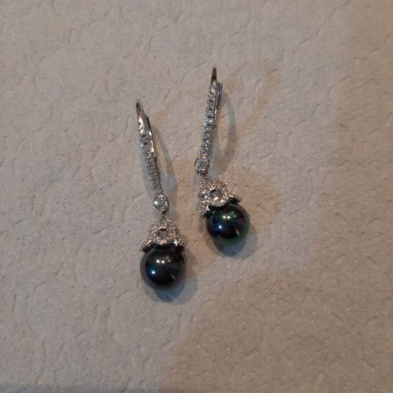Picture of Boucles d'oreilles argentées Strass perle bleue nuit 4 cm