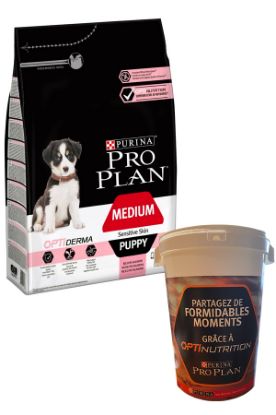 Image de Purina Pro Plan Dog Medium Puppy Sensitive Skin 12kg + 1 fût offert