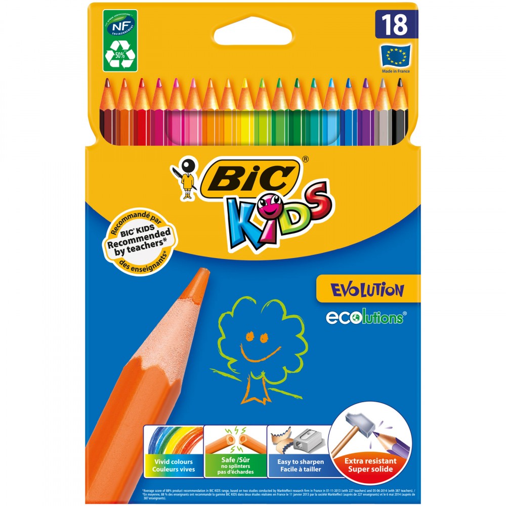 Crayon Couleur BIC Kids 2,5mm - Etui 18 couleurs