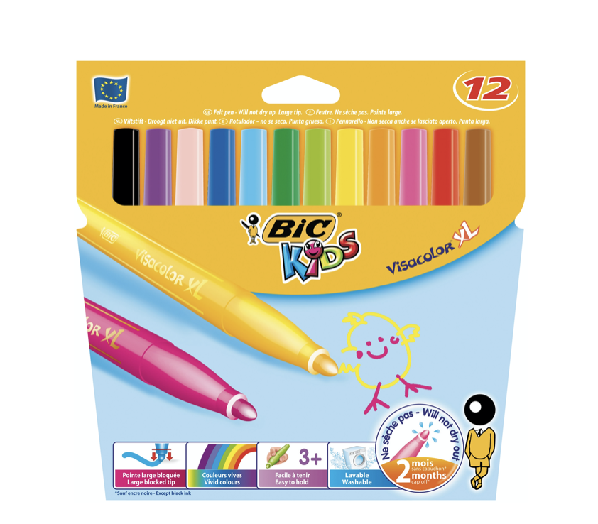 Feutre de Coloriage BIC Kids 4,5mm - Etui 12 couleurs   -  Shopping et Courses en ligne, livrés à domicile ou au bureau, 7j/7 à la  Réunion