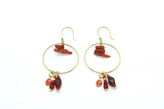 Picture of Boucles d'oreilles créole Madone rouge et perles corail