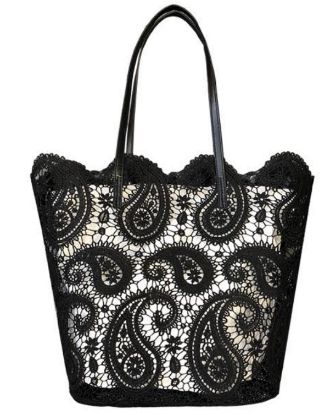 Image de Sac dentelle Croisette polyester noir arabesques 32 cm