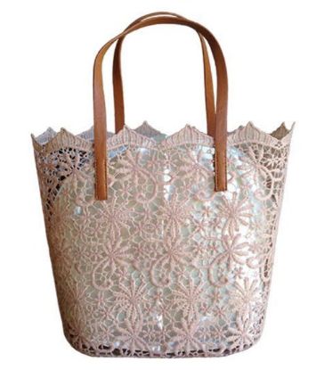 Image de Sac dentelle Croisette polyester Nude - hauteur 32 cm