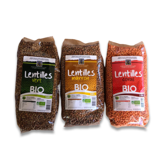 Lentilles Vert Bio 500g + Lentilles Marron Bio 500g + Lentilles Corail Bio 500g