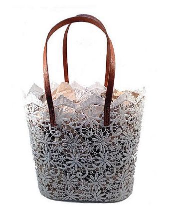 Picture of Sac dentelle Croisette polyester blanc floral 32 cm