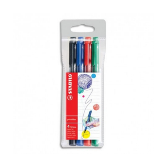 Pochette x 4 stylos-feutres STABILO pointMax - Bleu-noir-rouge-vert