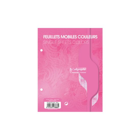 Picture of Feuillets mobiles - Perforés 2 trous - 17 x 22 - 80 g - Seyes - Rose - Paquet de 100