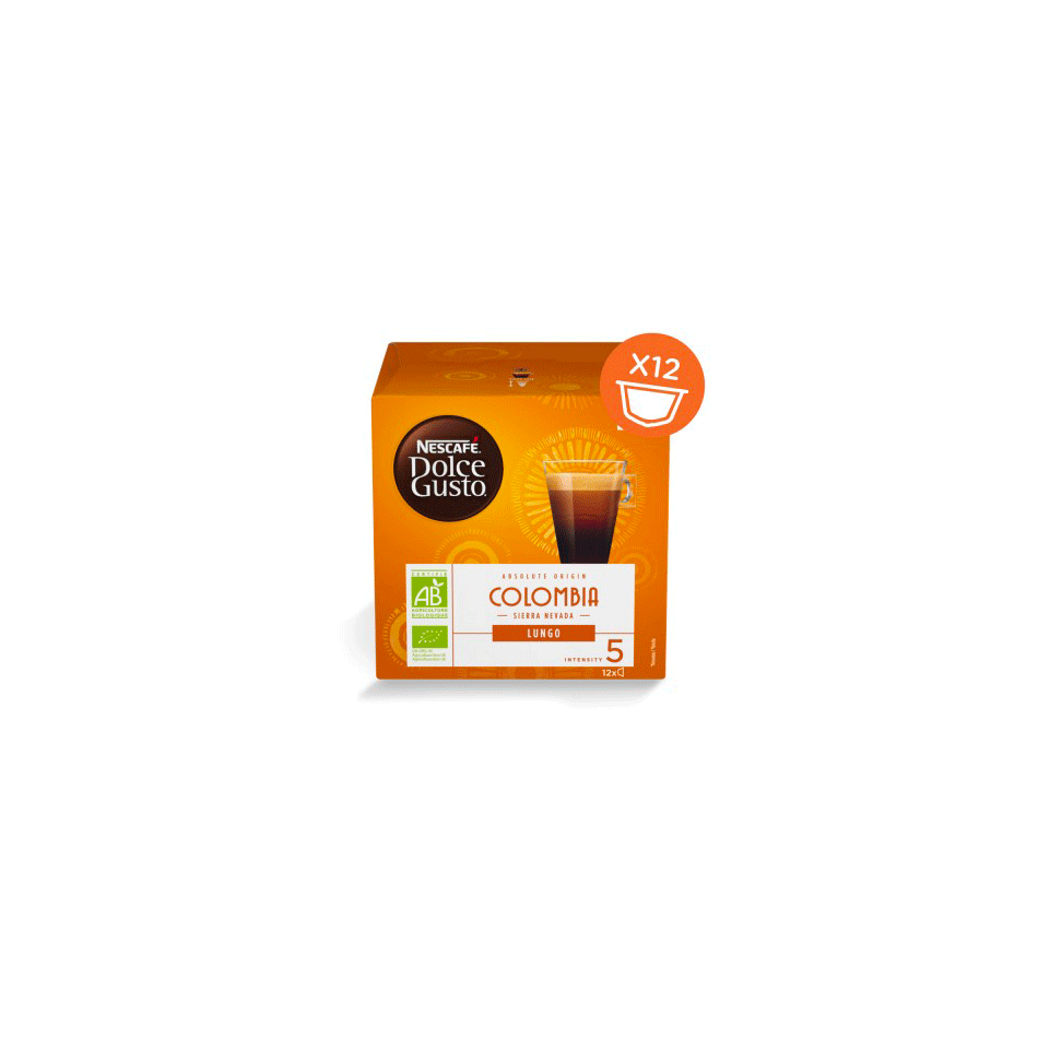 Café capsules Lungo Colombia BIO, Dolce Gusto (x12 dosettes)