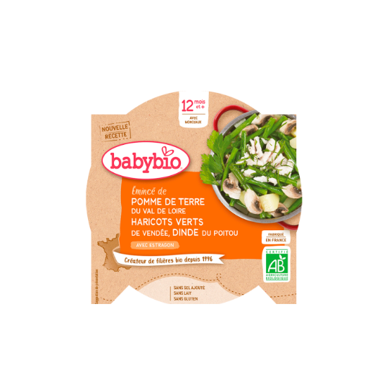 Image de Assiette viande bébé dès 12 mois, Pomme de terre Haricots verts Dinde Babybio - 230g
