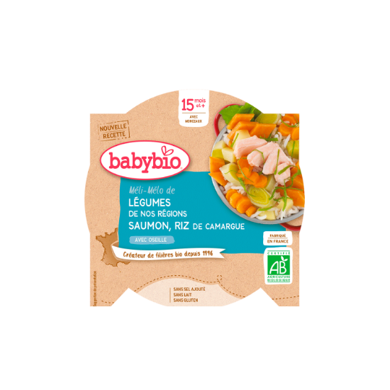Image de Assiette poisson bébé dès 15 mois, Légumes Saumon Riz Babybio - 260g