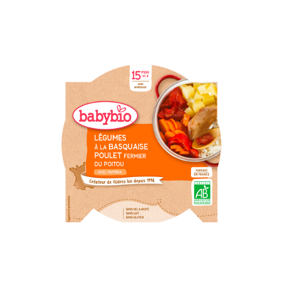 Image de Assiette viande bébé dès 15 mois, Légumes à la Basquaise Poulet Babybio - 260g